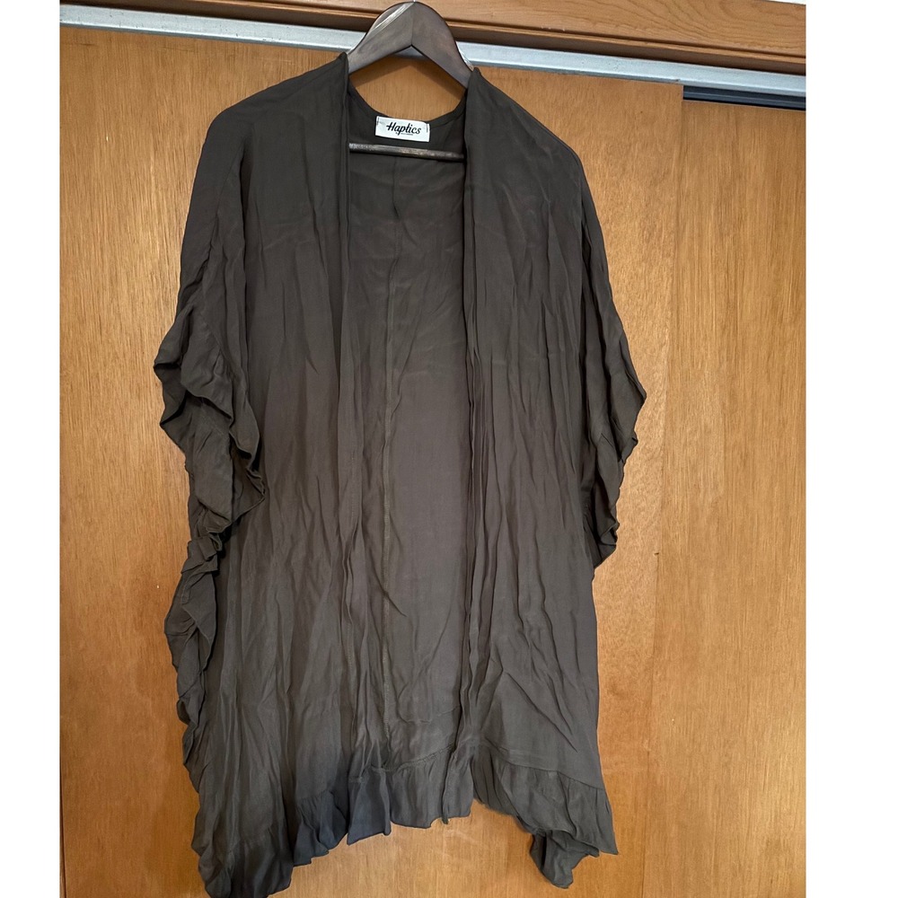 Haptics by Holly Harper Gray Ruffle Trim Open Front Kimono Cardigan Plus Size 1X